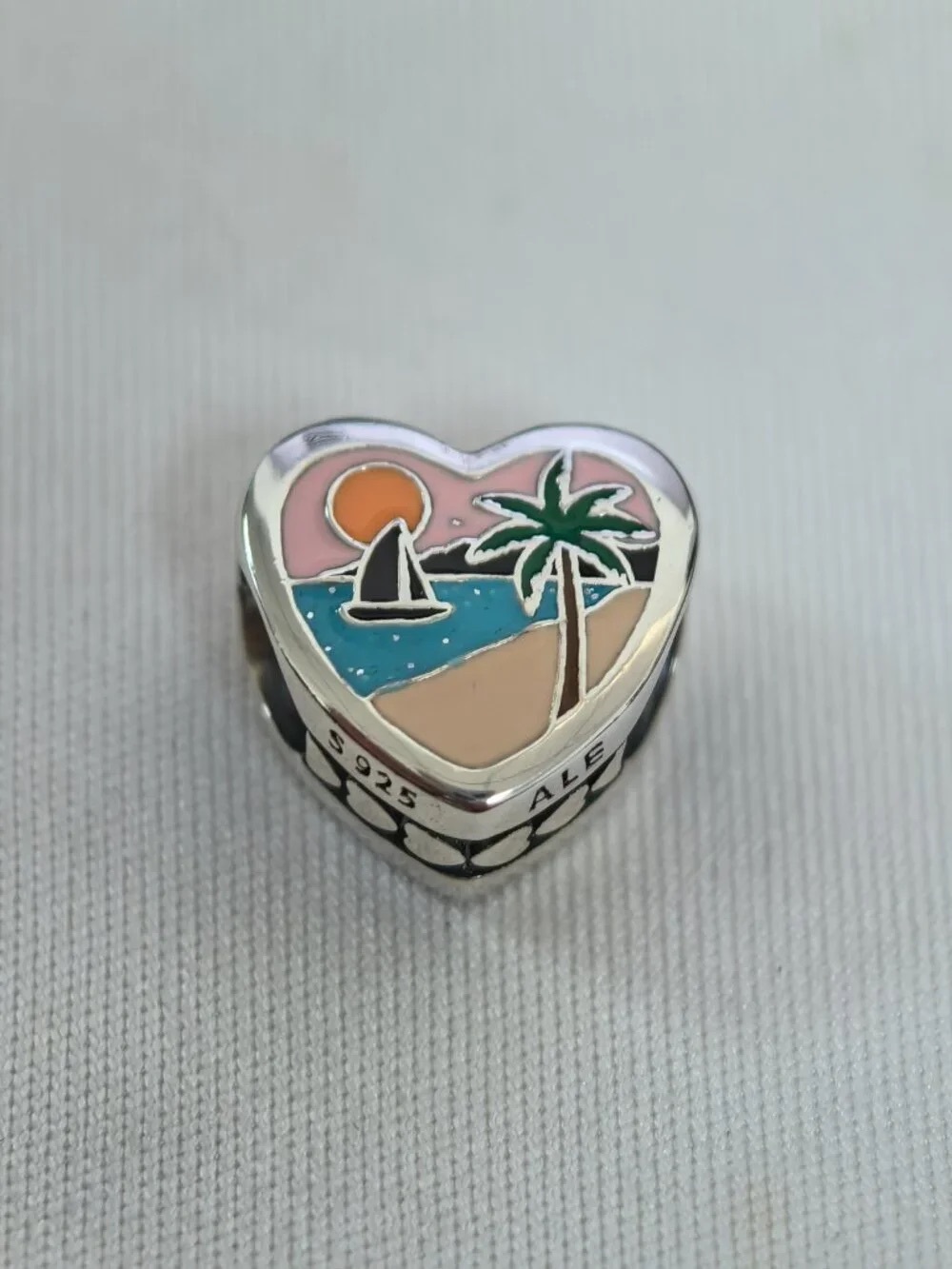 Pandora Heart Charm with Pink, Blue, Green, Orange and Beige Enamel